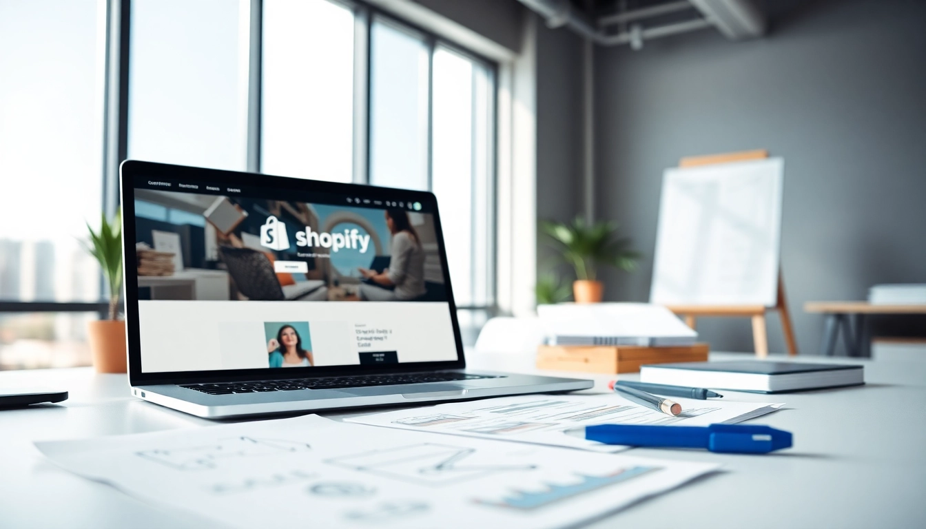 Showcase of Custom Shopify development project setup with professional ambiance and design elements.