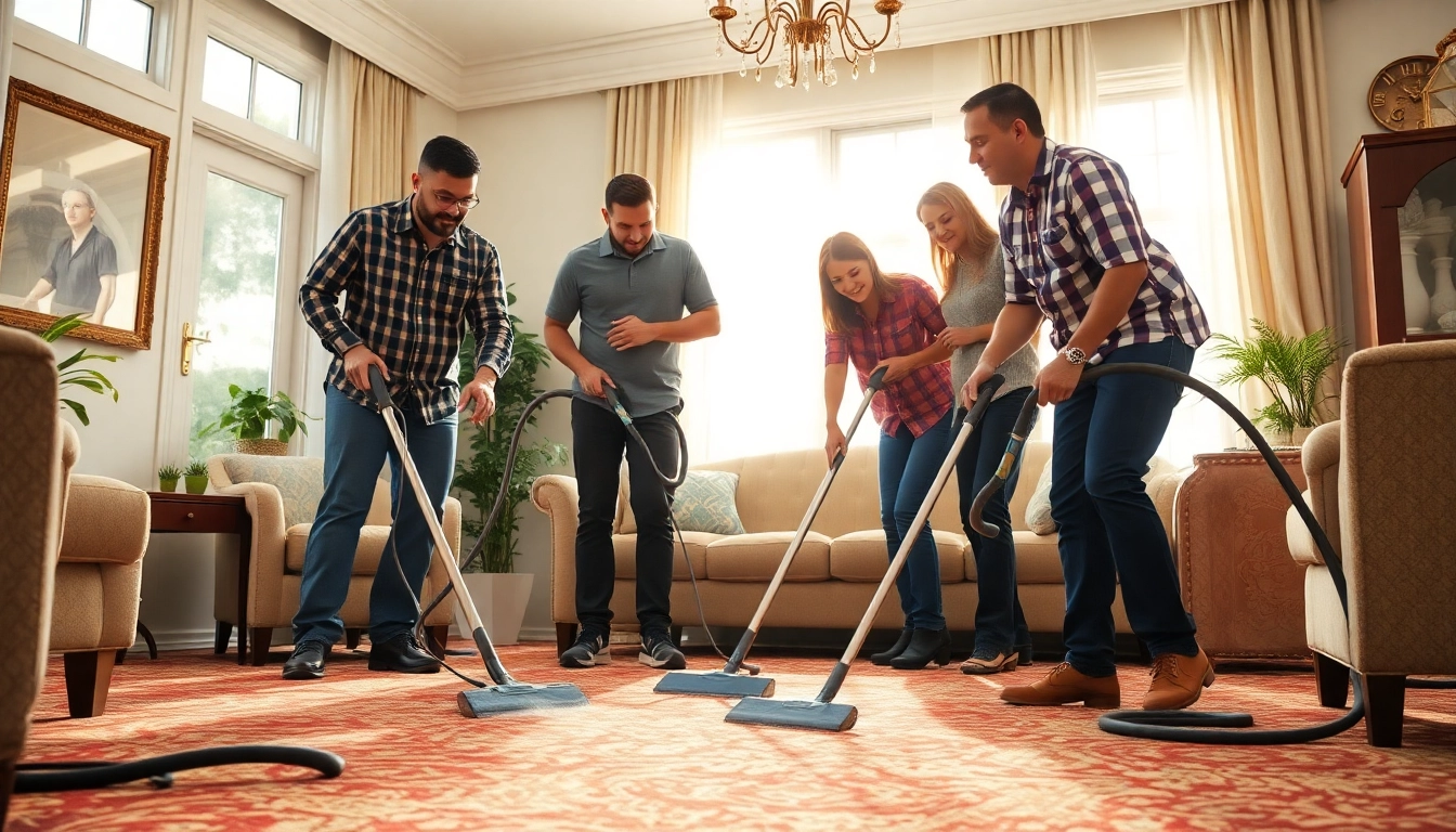 Professional team providing veteran owned carpet cleaning California services, showcasing their expertise in a cozy home.