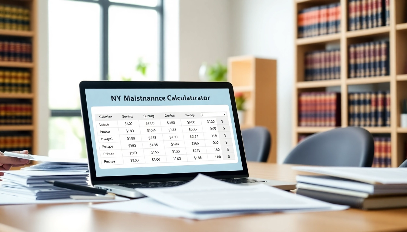 Calculate figures with the NY maintenance calculator with child support in a professional office setting.