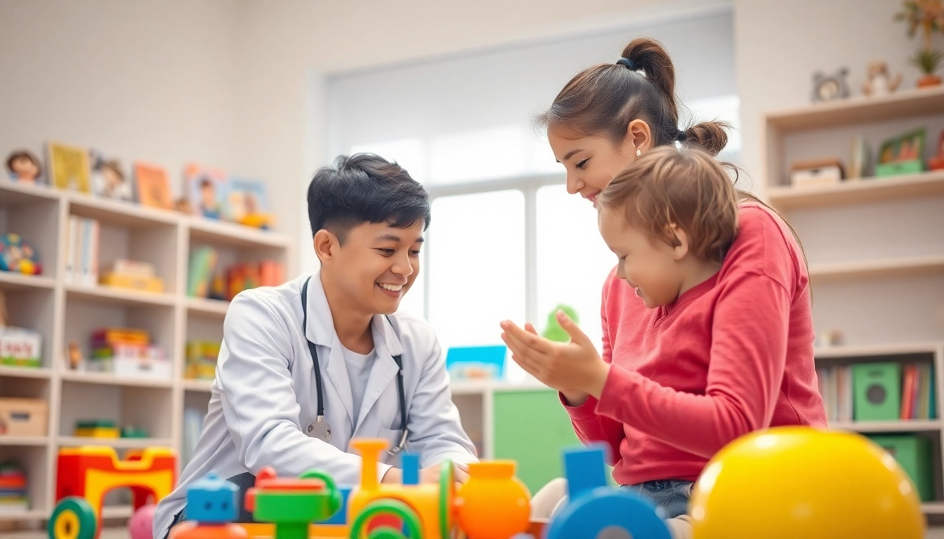 What is ABA therapy being demonstrated in a colorful therapy session between a child and a professional.
