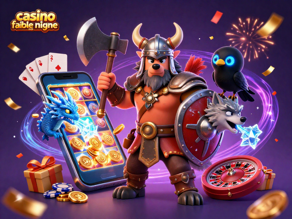 Jouez à un casino fiable en ligne avec des personnages épiques profitant des jeux de casino autour d'eux.