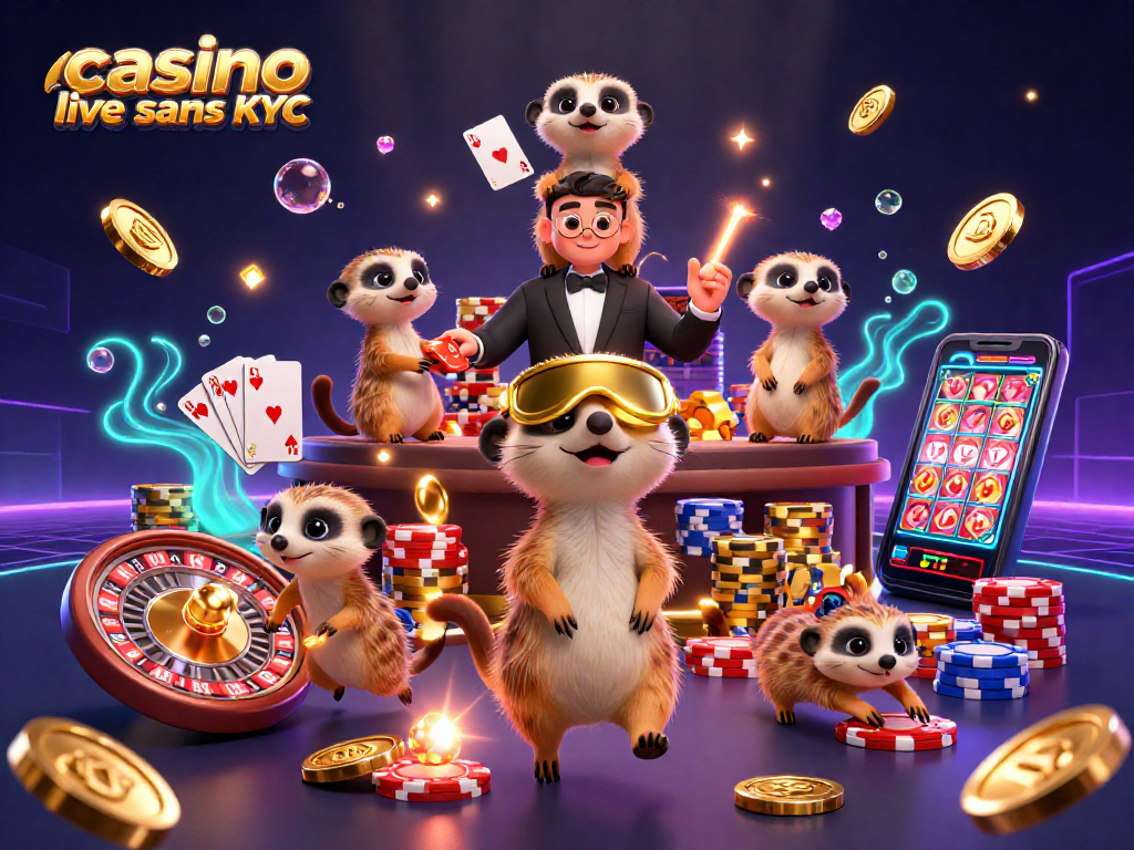 Vivez l'excitation d'un casino live sans KYC avec des meerkats animés, jeux et jetons en action.
