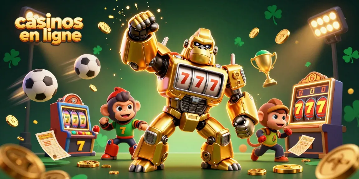 Gagnez avec casinos en ligne : illustration dynamique d'un gorille mech et éléments de jeu
