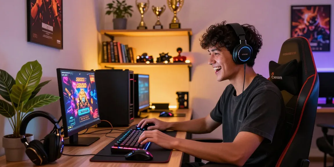 Penggemar bermain slot gacor di ruang kerja modern yang nyaman.