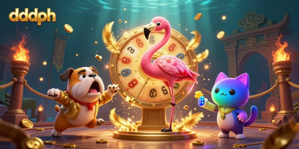 Engage in exciting casino gameplay with dddph's vibrant game show inspired illustration, capturing a joyful scene.